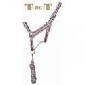 TdeT Licol doublé cuir et longe US Gris / Rose